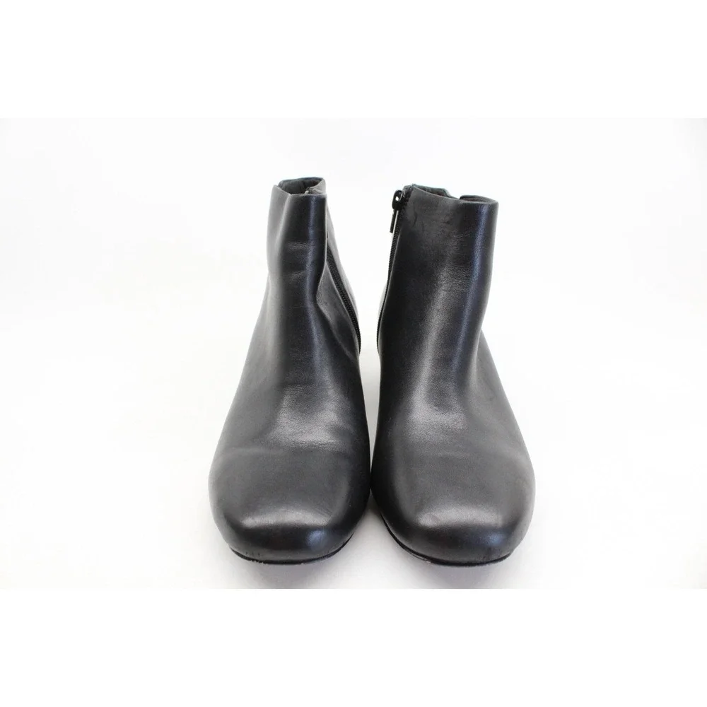 Clarks Women's Black Leather Ankle Boots Side Zip Block Heel Booties Size 7.5 US